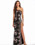 Floral Sequin High Slit Party Gown