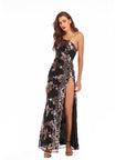 Floral Sequin High Slit Party Gown