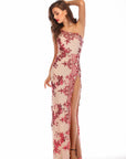 Floral Sequin High Slit Party Gown