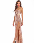 Floral Sequin High Slit Party Gown