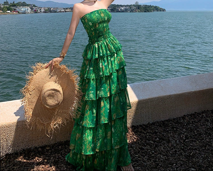 Green Cupcake Strapless maxi Dress