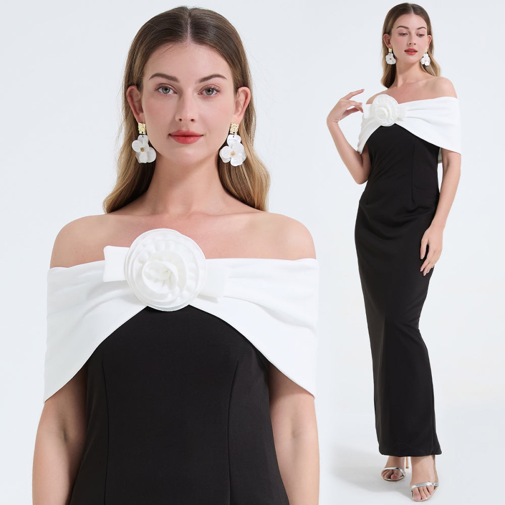 Monochrome Strapless Maxi Dress
