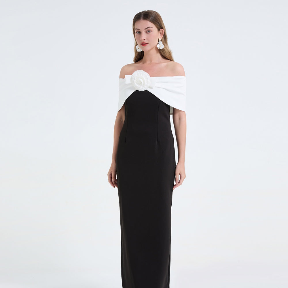 Monochrome Strapless Maxi Dress