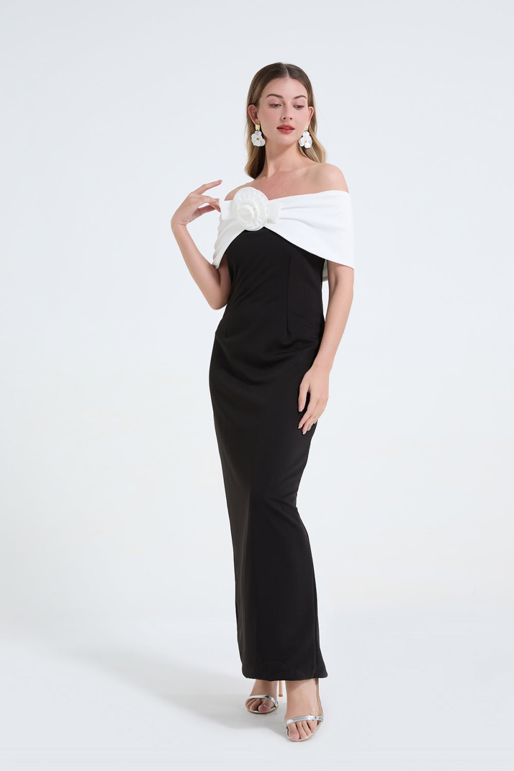 Monochrome Strapless Maxi Dress