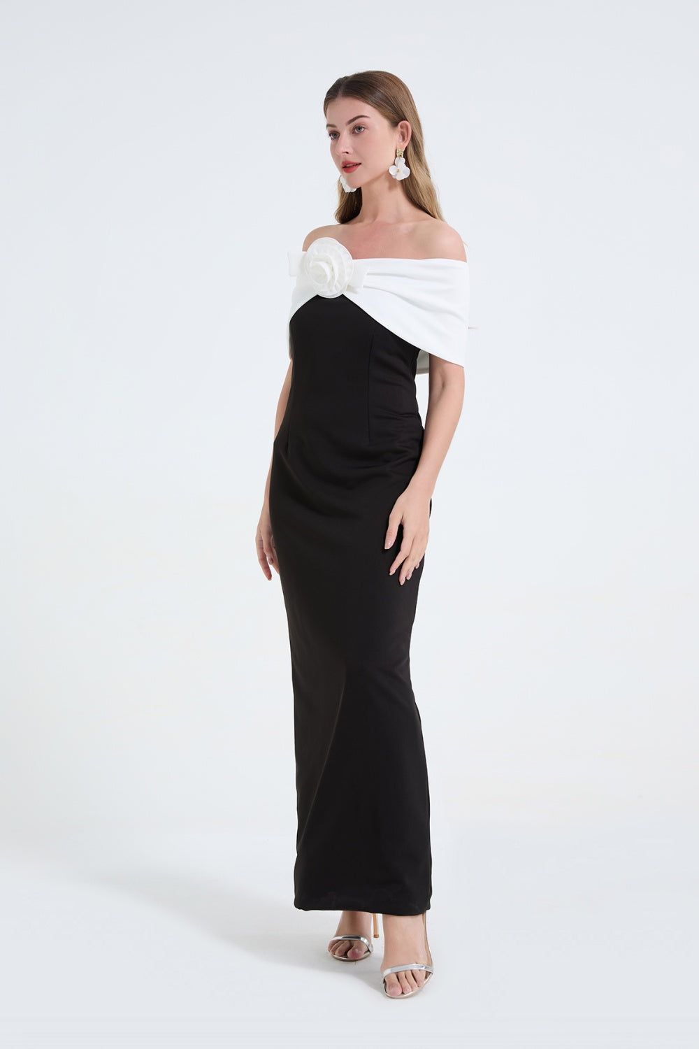 Monochrome Strapless Maxi Dress