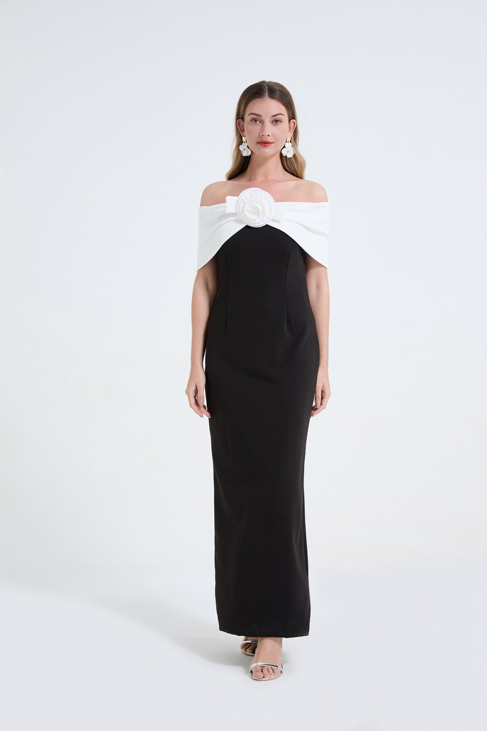 Monochrome Strapless Maxi Dress