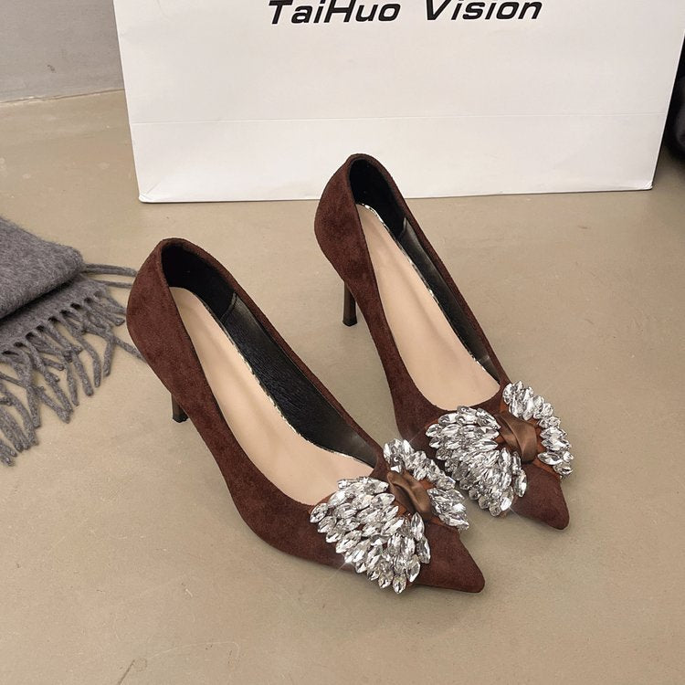 Rhinestone studded high heels