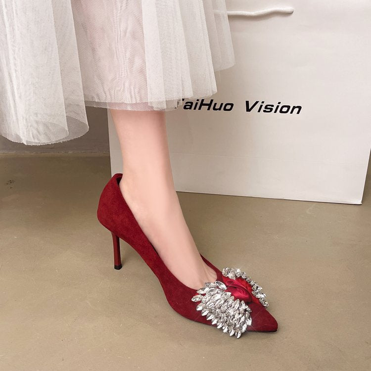 Rhinestone studded high heels