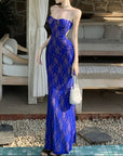 Blue Lace Maxi Dress with Back Detail