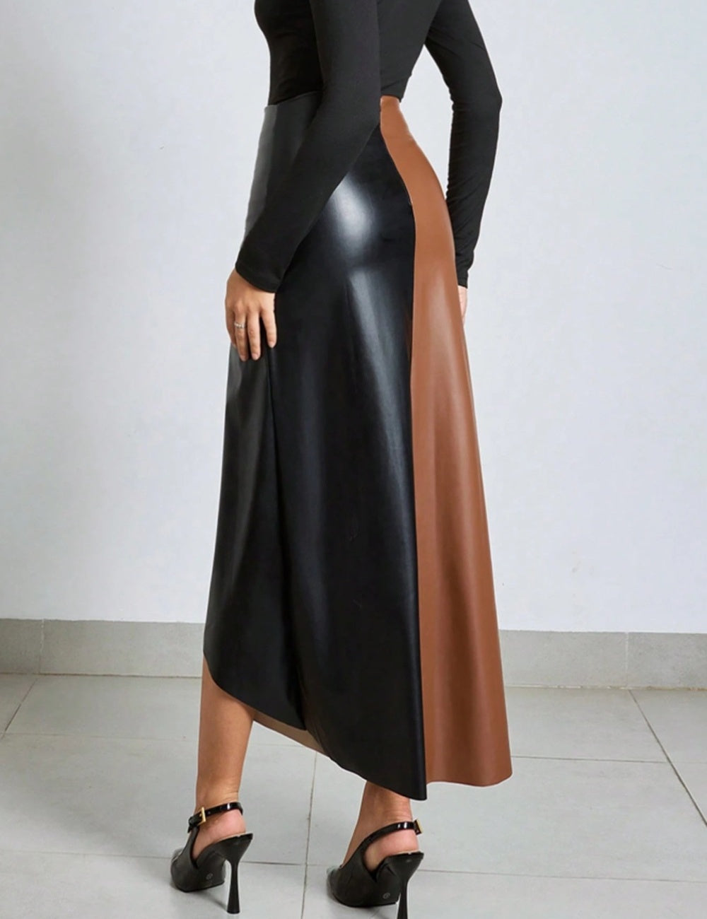 Two Tone Asymmetrical PU Skirt