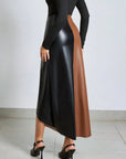 Two Tone Asymmetrical PU Skirt