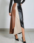 Two Tone Asymmetrical PU Skirt