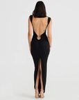Plunged Neck Backless Maxi Dress