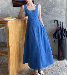 denim maxi dress with pockets