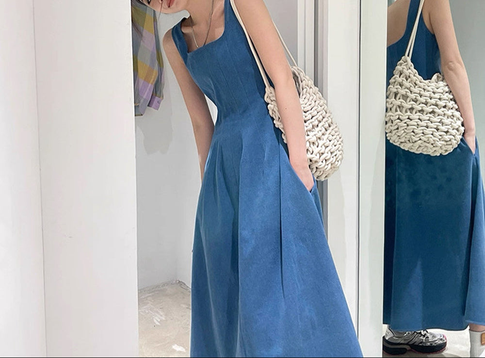 denim maxi dress with pockets