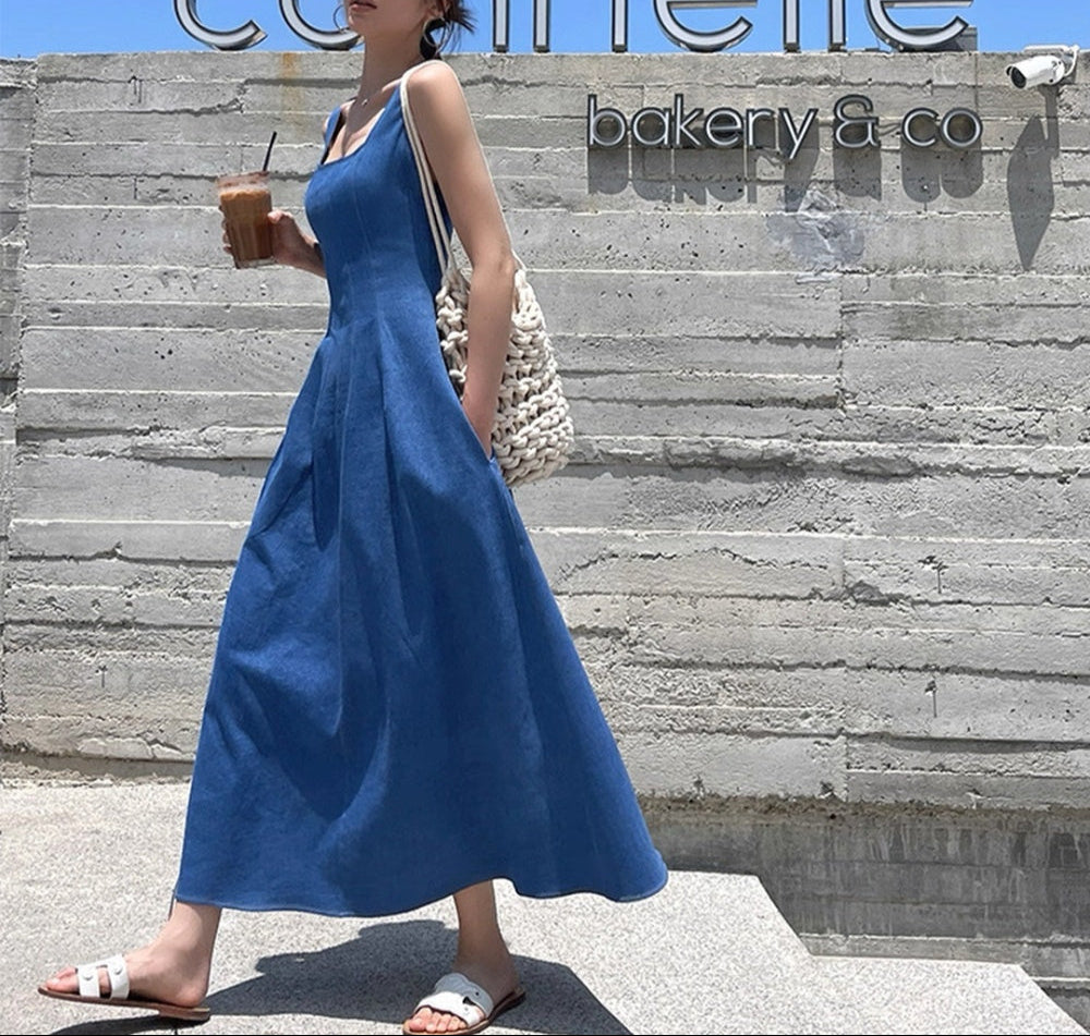 denim maxi dress with pockets