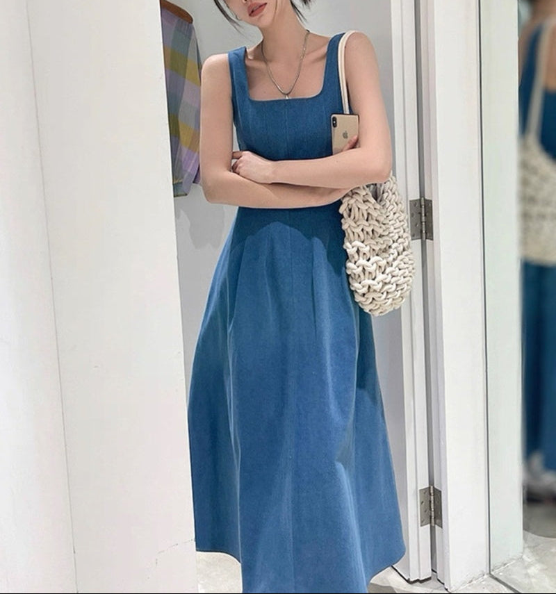 denim maxi dress with pockets