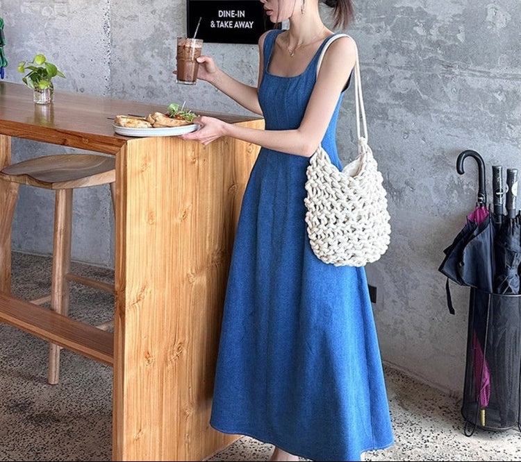 denim maxi dress with pockets