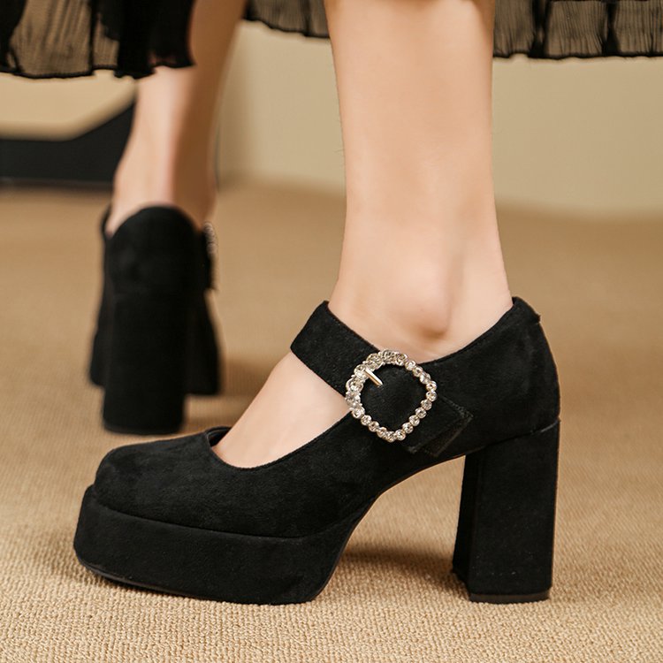 Brown Buckled Mary Jane Platform Block Heels