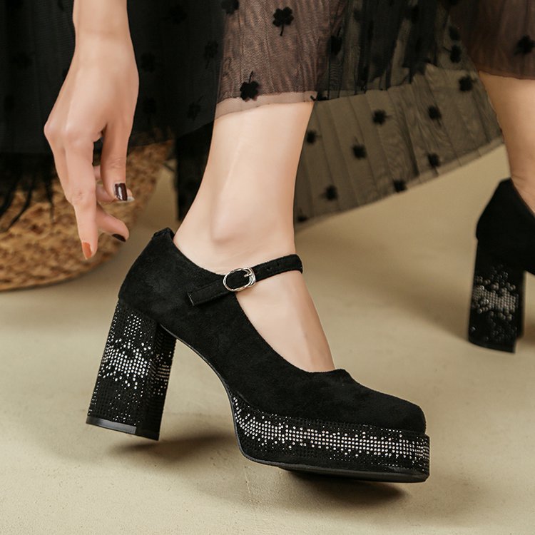 Strappy Sparkling Platform Maryjane Block Heels