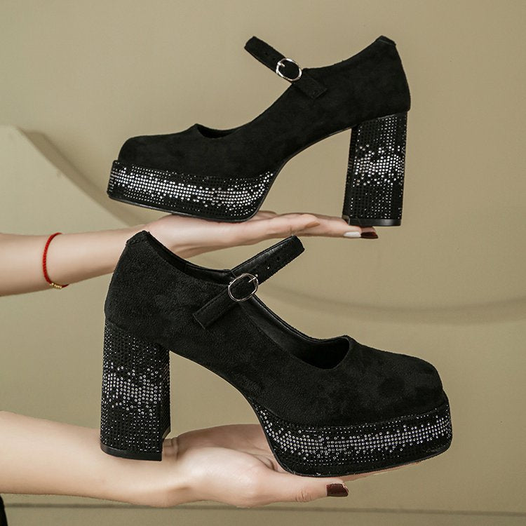 Strappy Sparkling Platform Maryjane Block Heels