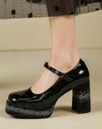 Strappy Sparkling Platform Maryjane Block Heels
