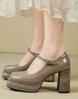 Strappy Sparkling Platform Maryjane Block Heels