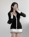 Polo Collar long sleeves knit mini Dress