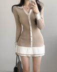 Polo Collar long sleeves knit mini Dress