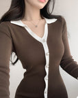 Polo Collar long sleeves knit mini Dress