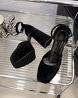 Rhinestone studded Black platform heels 
