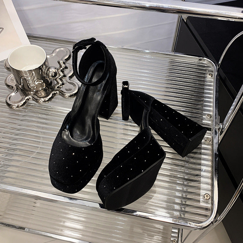Rhinestone studded Black platform heels 