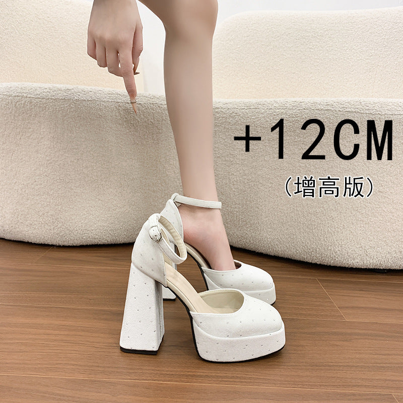 Rhinestone studded White platform heels 