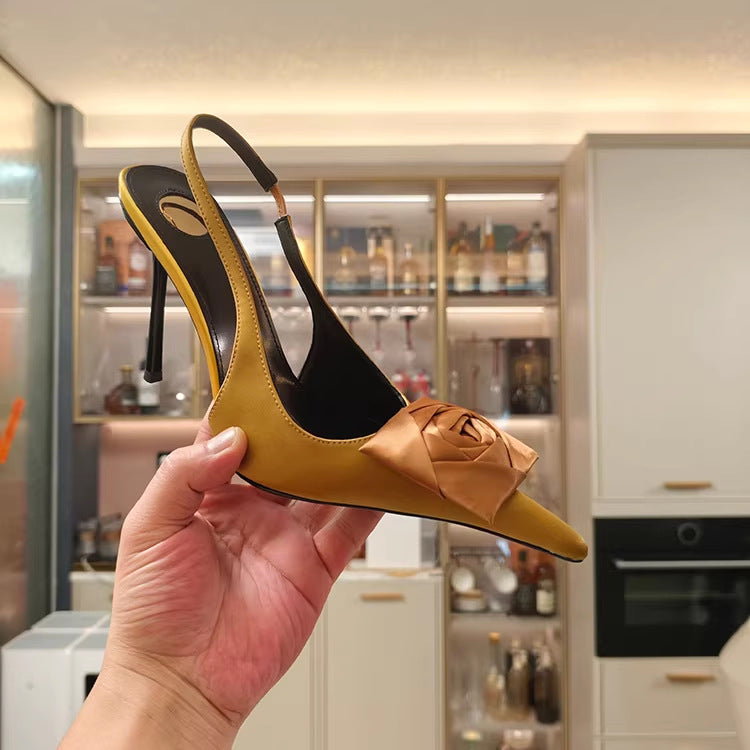 Satin Rose Pointed Slingback Heels