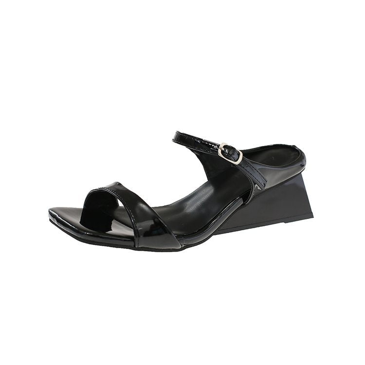 Black Low Wedge Heels