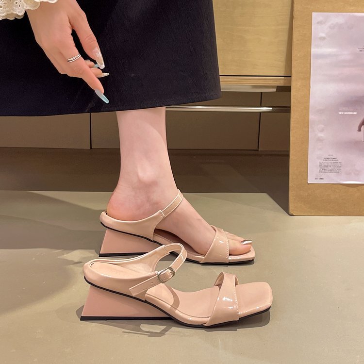 Beige Low Wedge Heels