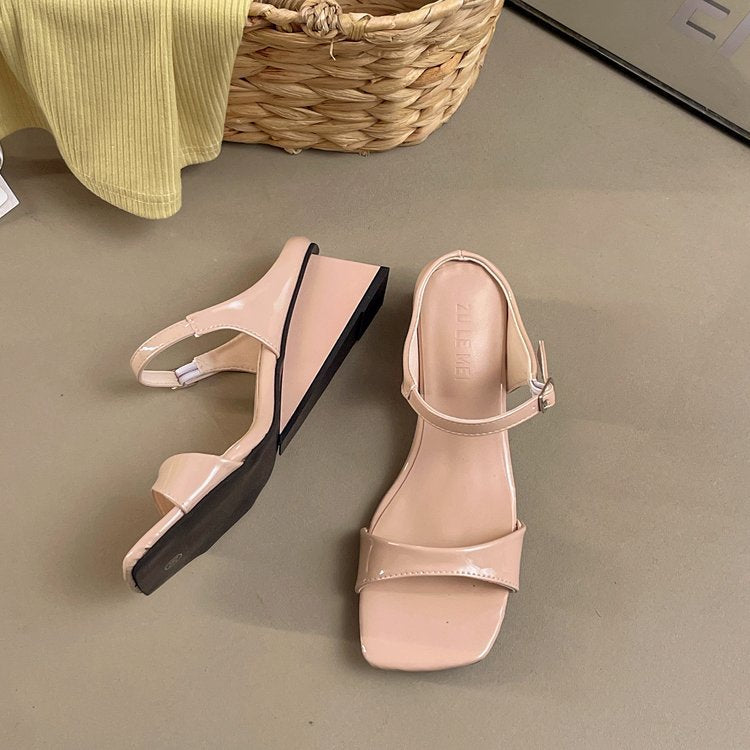 Beige Low Wedge Heels