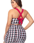 Black White Kitty Print Plus Size Bikini Top With Skirt
