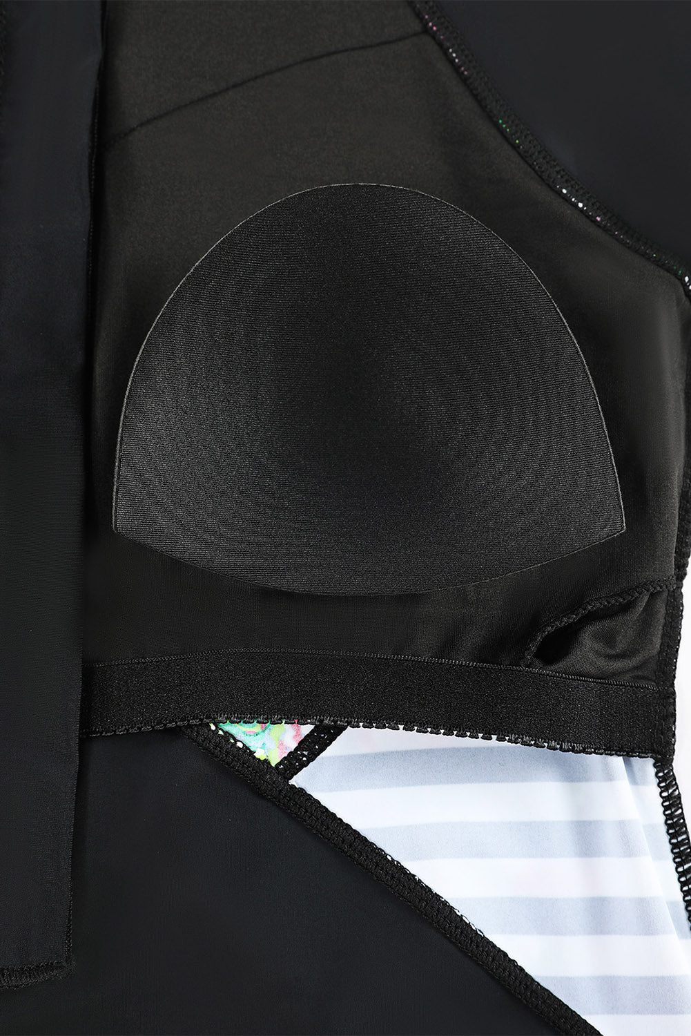 Black Zip Up Neckline Color Block Rashguard Top