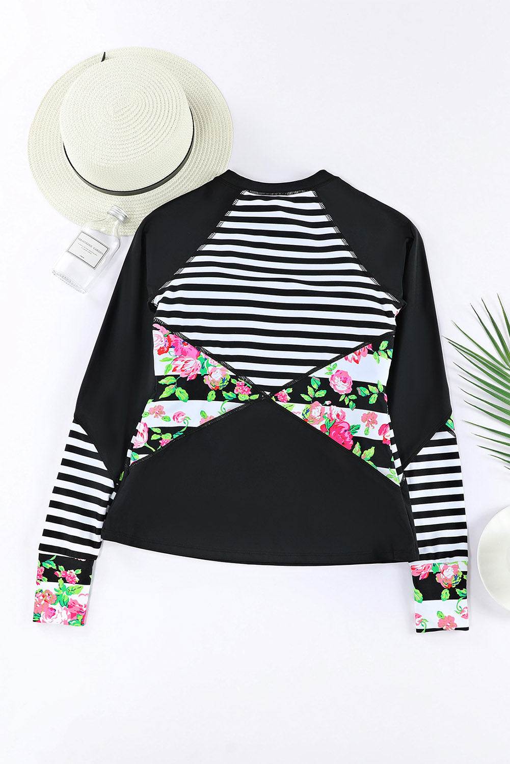Black Zip Up Neckline Color Block Rashguard Top