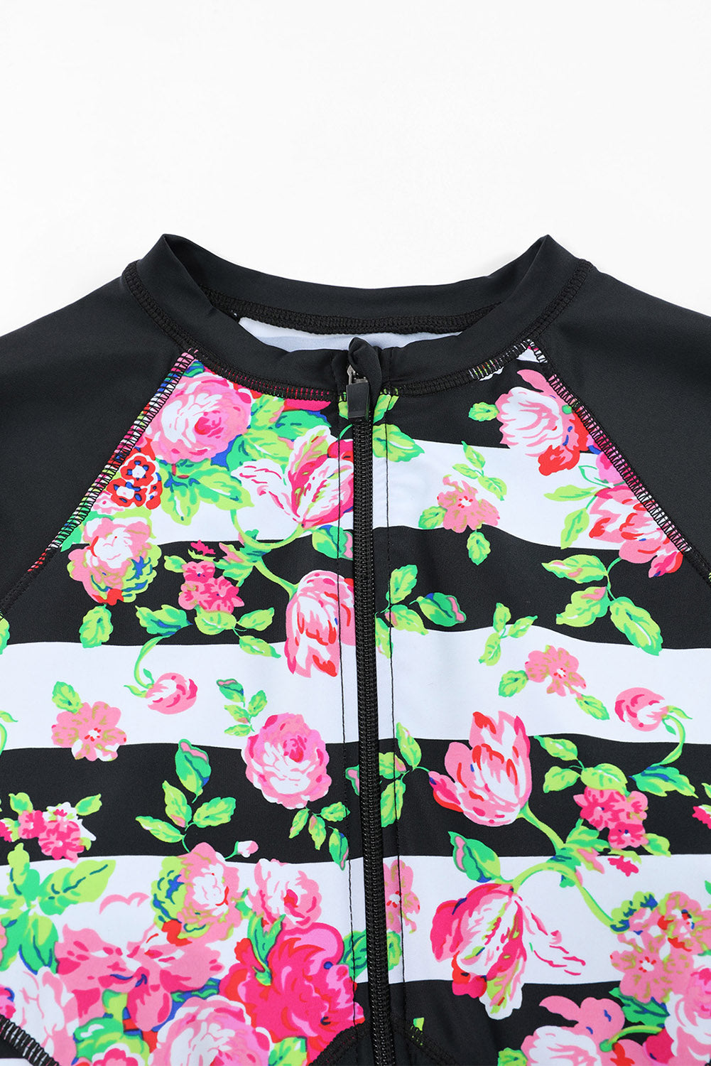 Black Zip Up Neckline Color Block Rashguard Top