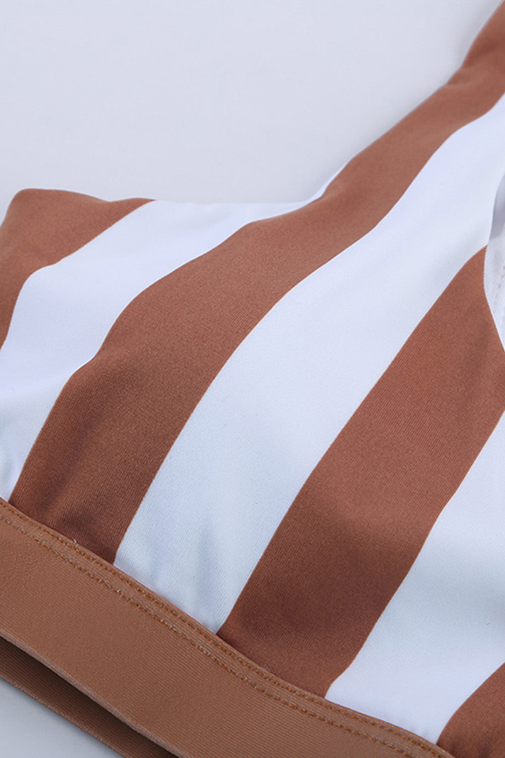 Brown Athletic Striped Tank High Waisted Swimsuit