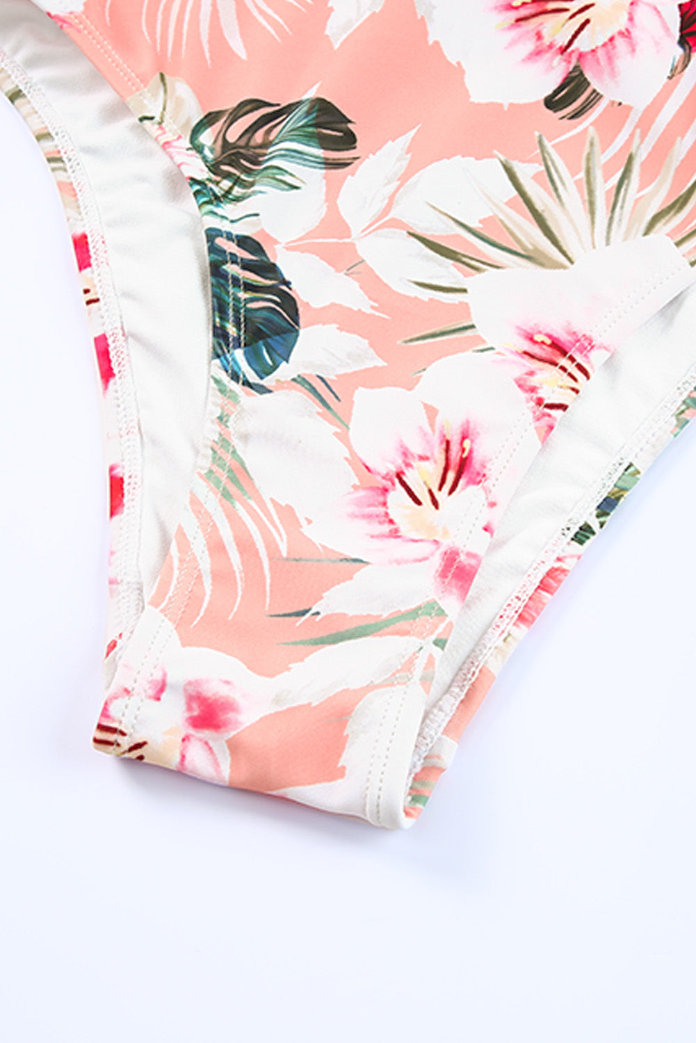 Orange Tropical Floral Print High Waist Bikini