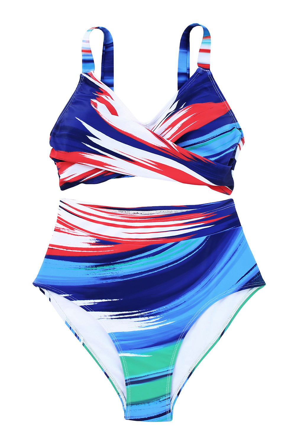 Multicolor Abstract Print Twist High Waist Bikini