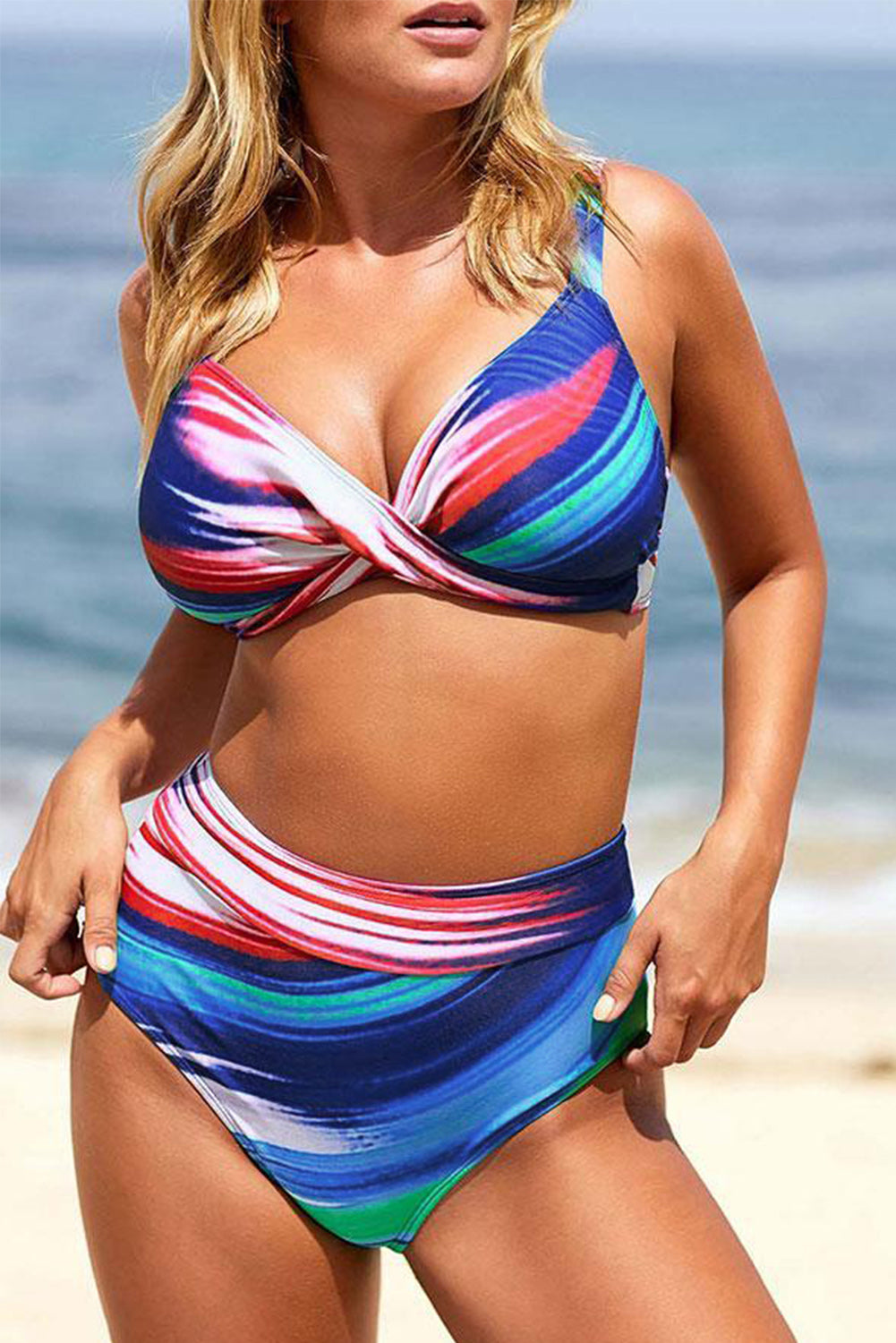 Multicolor Abstract Print Twist High Waist Bikini