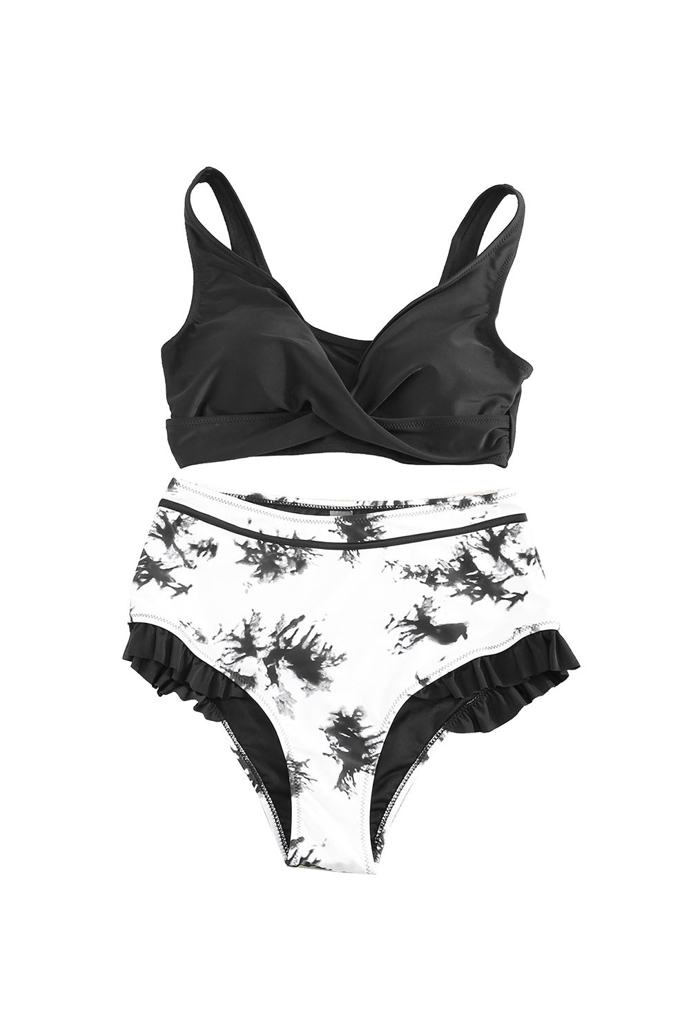 Black Sexy Solid Criss Cross Top Highwaist Swimsuit