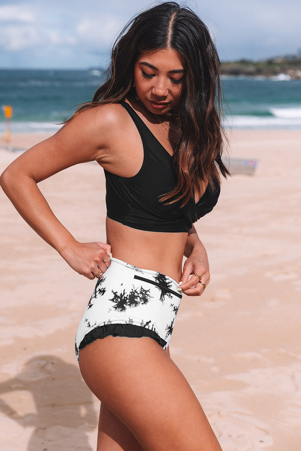 Black Sexy Solid Criss Cross Top Highwaist Swimsuit