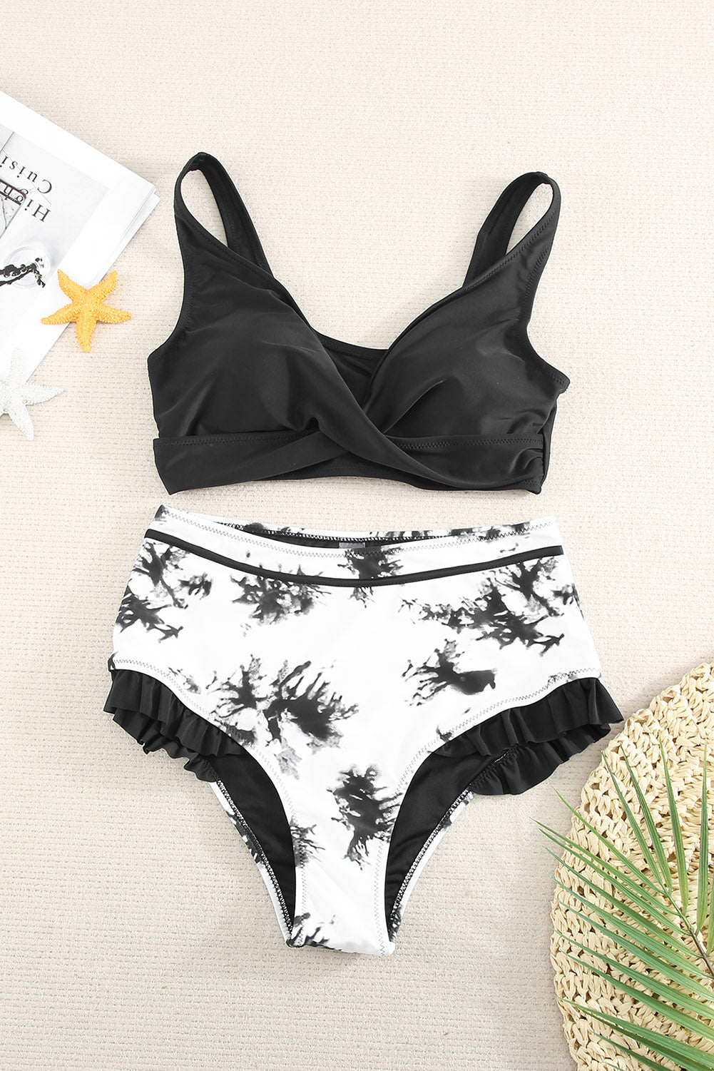 Black Sexy Solid Criss Cross Top Highwaist Swimsuit