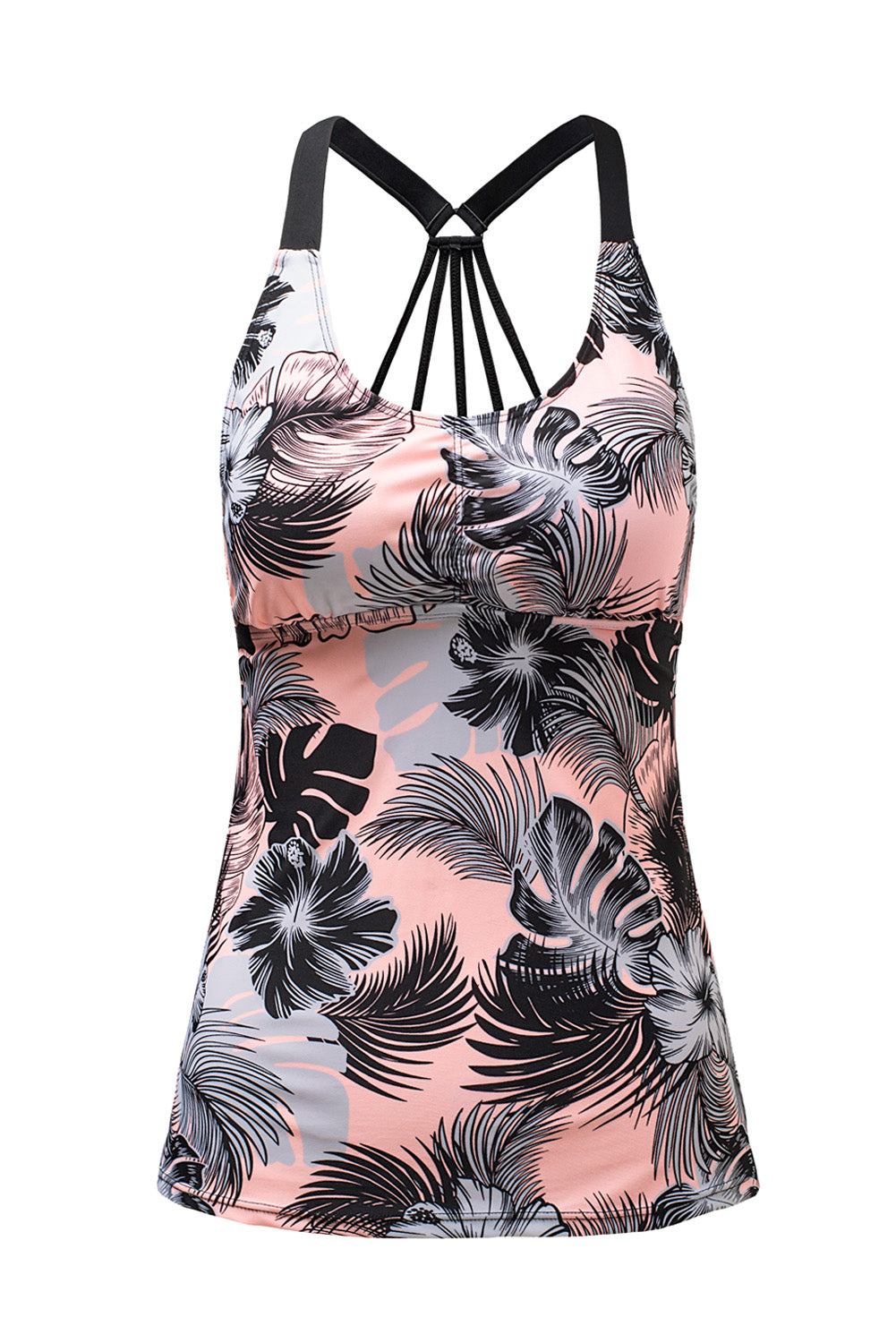 Pink Floral Printed Strappy Raceback Swimwear Top