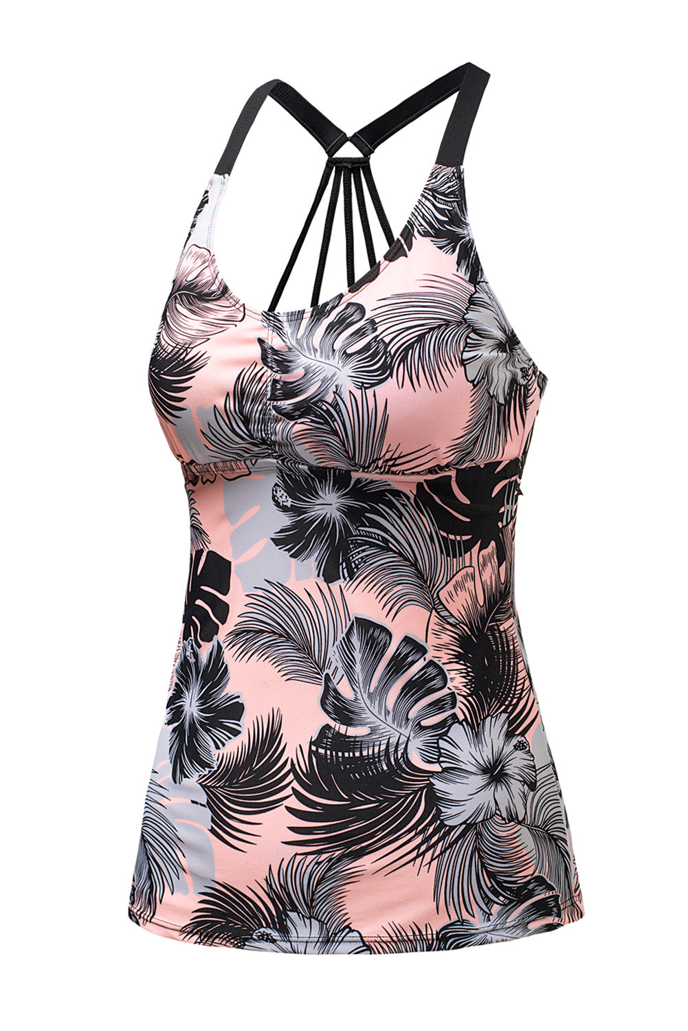 Pink Floral Printed Strappy Raceback Swimwear Top